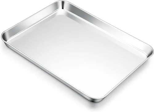 Miniatura 12 de E-far Mini bandeja para horno tostador, bandeja para hornear galletas de acero inoxidable de 9.4 x 7.3 pulgadas, bandeja pequeña de metal no tóxico