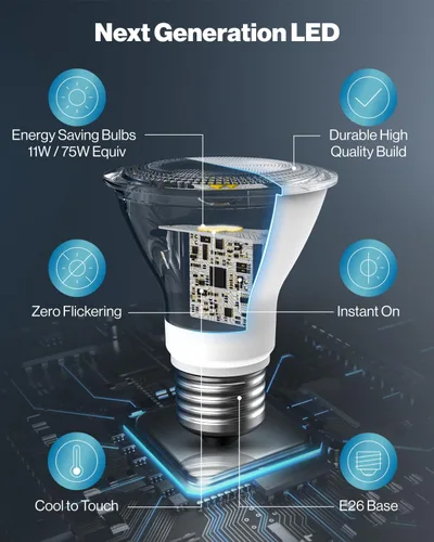 Miniatura 4 de Sunco - Paquete de 10 bombillas LED PAR30, luz de inundación residencial para interiores y exteriores, CRI90 equivalente a 75 W, 11 W, regulable