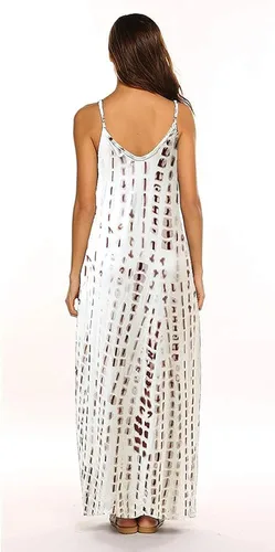 Miniatura 2 de Supnier - Vestido de verano largo para mujer, diseño con tirantes delgados, bolsillos, estampado floral, uso informal, estilo bohemio