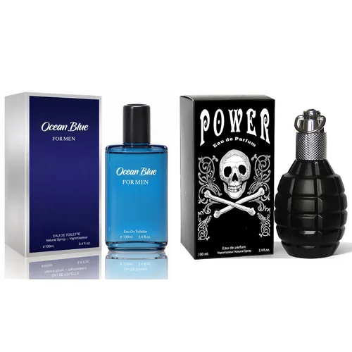 Miniatura 25 de Set de regalo de perfume para hombre, EDP, paquete de 2 (3.4 oz / 3.4 fl oz cada uno), Amazing Code Gold, AQUA DE EP BLUE, ámbar picante y azul