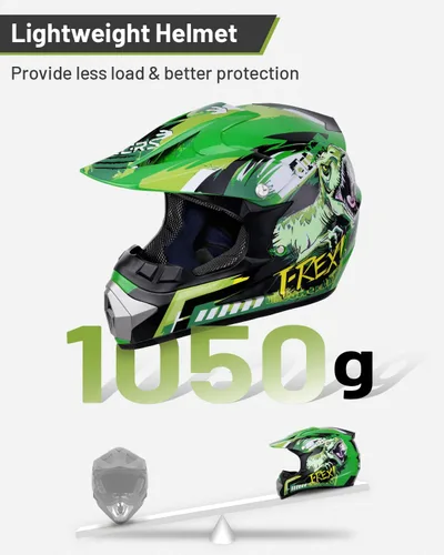 Miniatura 3 de Oumurs DOT - Casco de Bicicleta de Tierra Juvenil con Gafas y Guantes para Niños de 5 a 14 Años, Cascos ATV para Niños y Niñas, Casco de Cuatro