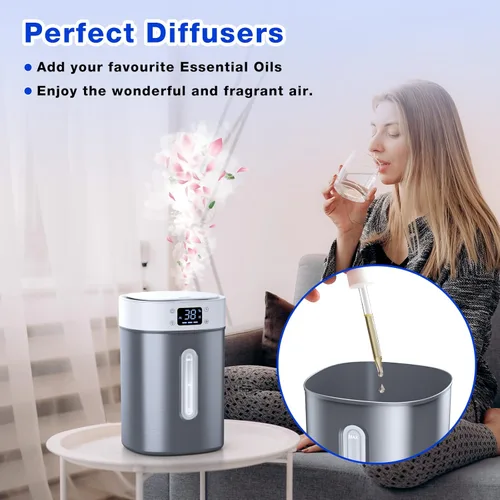 Miniatura 8 de Humidificador ultrasónico de niebla fría de 4 litros con tanque de acero inoxidable 304, control automático de humedad, luz nocturna y temporizador