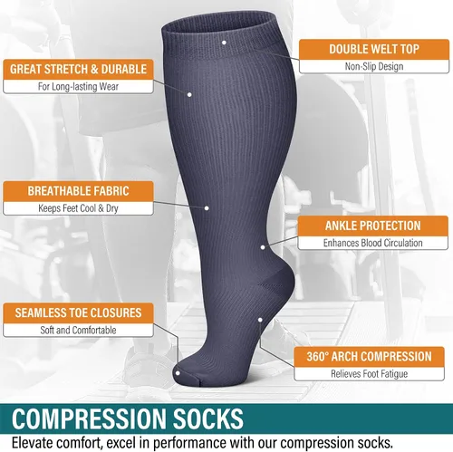 Miniatura 5 de FEYHAY Calcetines de compresión de cobre de talla grande (3 pares) de circulación de 20-30 mmHg es el mejor atlético y diario para hombres y mujeres