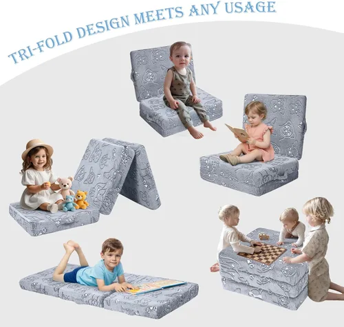 Miniatura 4 de MeMoreCool Colchón de Piso Plegable con Perro que Brilla en la Oscuridad para Niños, Tapete de Siesta Triple para Niños Pequeños, Futón Portátil