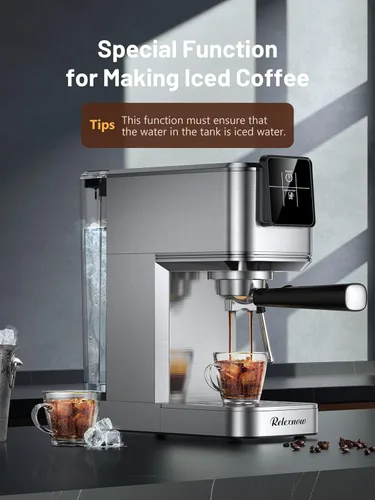 Miniatura 5 de Máquina de Espresso RELEXNOW, cafetera de café profesional de 20 bares con espumador de leche y varilla de vapor, máquina de café caliente y helado