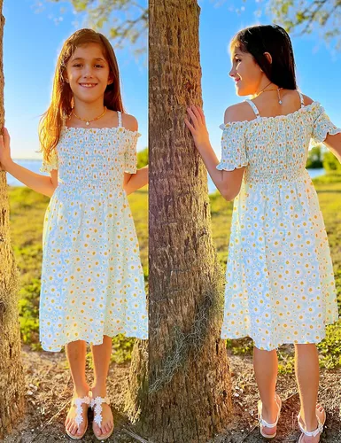 Miniatura 3 de Arshiner Vestido casual de verano sin mangas floral para niñas