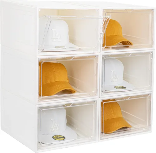 Miniatura 9 de SCAVATA Paquete de 6 Cajas Organizadoras de Sombreros, Cajas Contenedoras Apilables Transparentes para Gorras de Béisbol con Puerta Magnética