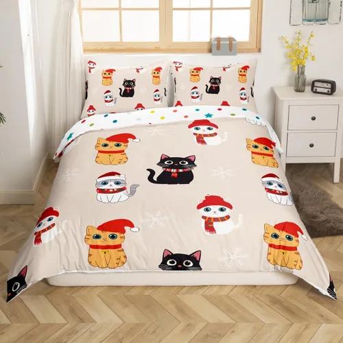 Miniatura 32 de Erosebridal Juego de funda de edredón con diseño de gato y fresa, tamaño individual, diseño de caricaturas, arcoíris, con temática de animales