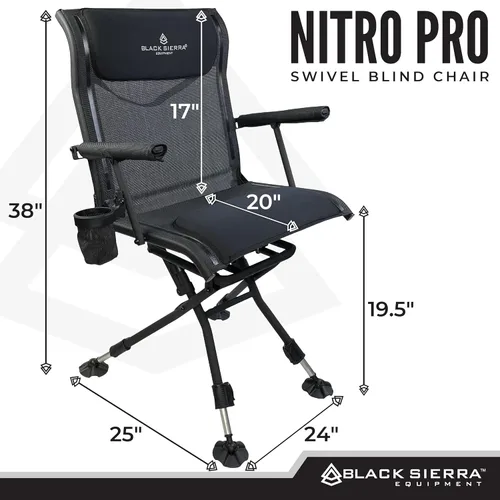 Miniatura 2 de Silla Giratoria de Caza Black Sierra XL – Asiento Ciego Silencioso de Servicio Pesado 360° que Soporta 300 libras, Reposabrazos Acolchados, Pies