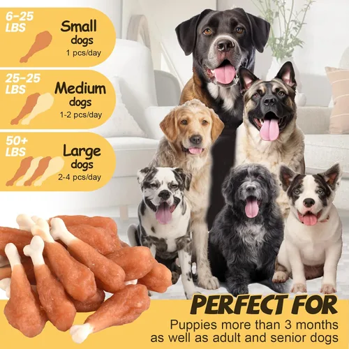 Miniatura 6 de Golosinas para perros masticables sin cuero crudo Real pollo hueso calcio bocados, dientes limpios aliento fresco golosinas de entrenamiento
