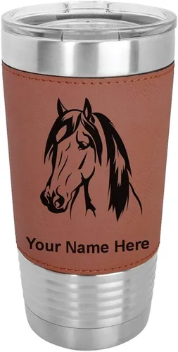 Miniatura 13 de LaserGram Vaso aislado al vacío de 20 onzas, cabeza de caballo 1, grabado personalizado incluido (cuero sintético, rústico)