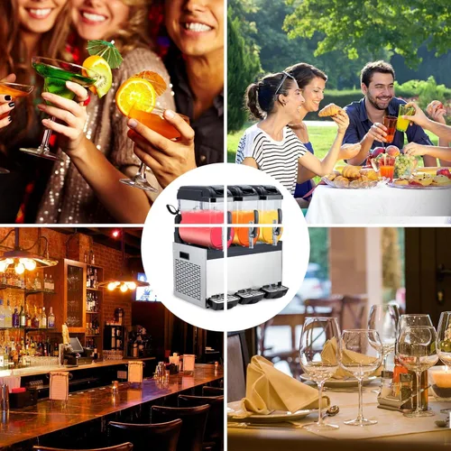 Miniatura 7 de Máquina comercial de granizados Máquina congelada de la bebida, tres tanques 12l 860w acero inoxidable, fabricante de batidos de granizado de vino