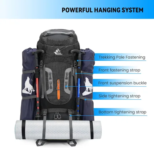 Miniatura 5 de Bseash Mochila impermeable de 80 L para senderismo y campamento con cubierta para lluvia, ligera, para deportes al aire libre, para escalar, turismo