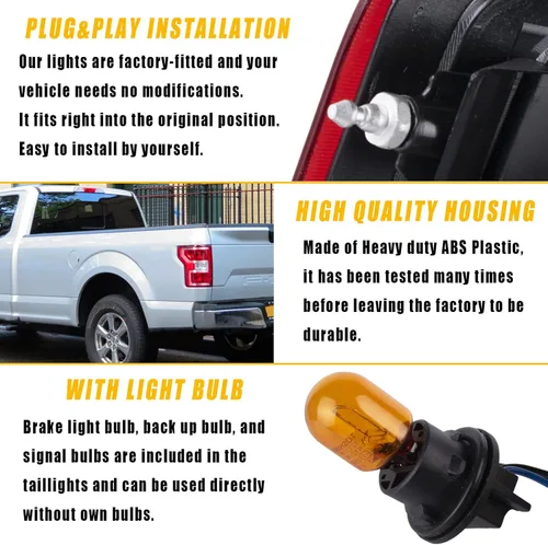 Miniatura 6 de Boine F150 - Luz trasera compatible con Ford F150 F-150 2018 2019 2020, lámpara de freno trasera izquierda del lado del conductor, bombilla y arnés