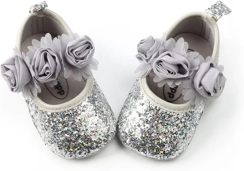 Miniatura 82 de RVROVIC Mocasines de princesa para bebé, zapatos brillantes de Mary Jane, zapatos de cuna de suela suave y ligera de primera calidad, zapatos