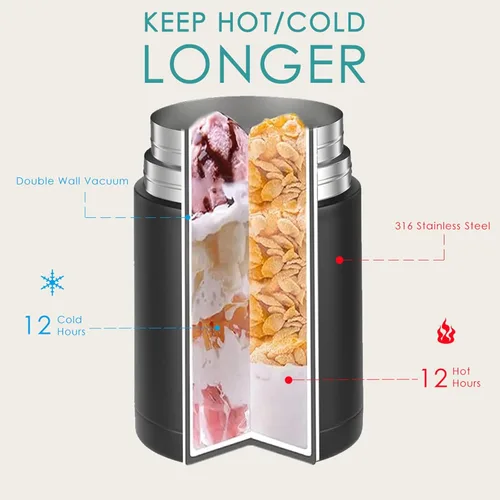 Miniatura 3 de lazycozy® Contenedores térmicos de alimentos para comida caliente, 27 oz, termo para sopa con cuchara plegable, frasco de alimentos de acero