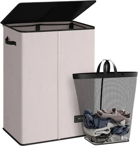Miniatura 28 de SOLEDI - Canasta de lavandería con tapa de 100L, canasta de ropa plegable grande y alta, cesta de lavandería con bolsa removible fácil