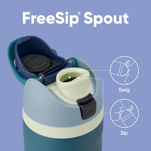 Miniatura 2 de Owala - Botella de agua FreeSip de acero inoxidable con aislamiento, sin bisfenol A, incluye sorbete, para deportes y viajes, 24 oz, Denim Mezclilla
