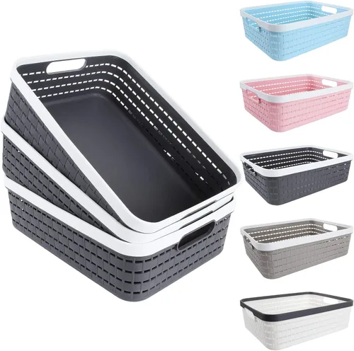 CertBuy Paquete de 3 cestas de almacenamiento de plástico de 14 x 10 x 4.5 pulgadas, contenedores de almacenamiento grandes de tejido con asa para