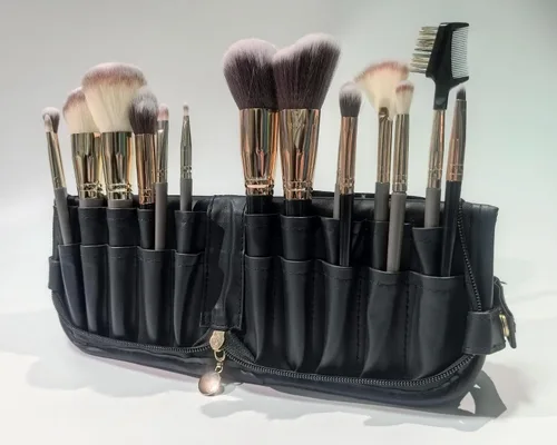 Miniatura 3 de YLYZ Bolsa de brochas de maquillaje, resistente al agua, organizador de soporte para brochas de maquillaje, bolsa de viaje para brochas de Negro