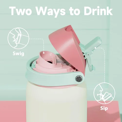 Miniatura 4 de Botella de agua aislada de 40 onzas con popote, botella de agua de metal de acero inoxidable con tapa 2 en 1, a prueba de fugas, fría durante 24