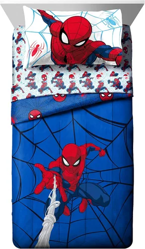 Miniatura 2 de Jay Franco Marvel Spiderman Webtastic - Juego de ropa de cama de 4 piezas para niños pequeños, juego de cama de microfibra súper suave, incluye