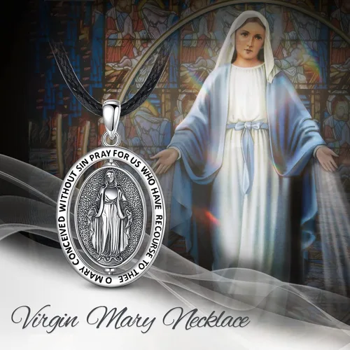 Miniatura 284 de EUDORA Collar de plata de ley 925, San Cristóbal y San Benito, San Miguel, Virgen María, San Judas Tadeo, Cruz de Buen Pastor y Arcángel, Medalla