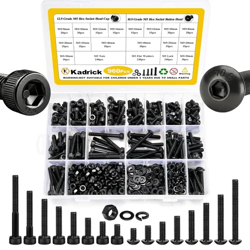 Miniatura 13 de Kadrick 1230 piezas de tornillos de acero inoxidable 304, surtido métrico M2 M3 M4 M5, kit de pernos de cabeza hexagonal de botón de 4mm-20mm