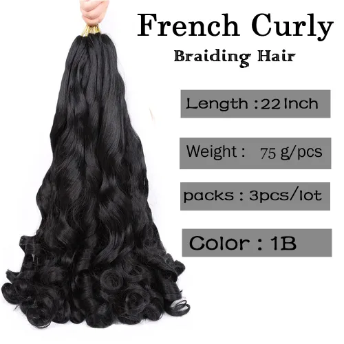 Miniatura 2 de Cabello trenzado rizado francés negro de 22 pulgadas preestirado, paquete de 3 unidades, textura Yaki, trenzado con rizo español, extensión