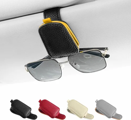 Miniatura 12 de SINGARO Soporte para gafas de sol de coche, hebilla magnética de cuero para visera de coche, clip para anteojos de sol, clip para almacenamiento