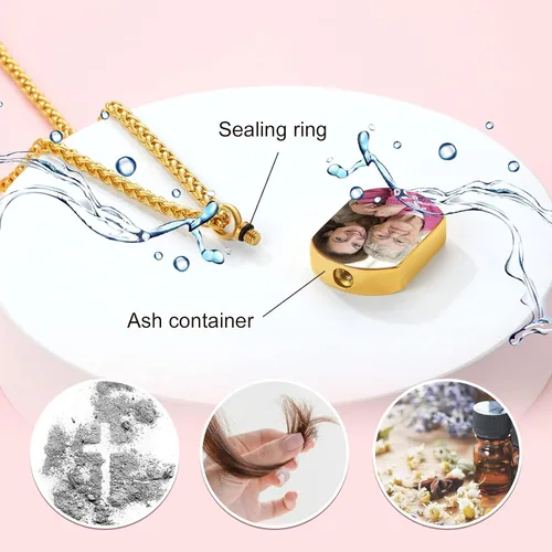 Miniatura 150 de FindChic Collares personalizados con urna para cenizas, barra vertical, gato, luna, reloj de arena, garra de perro, acero inoxidable, chapado en oro