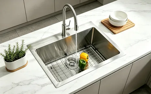 Miniatura 8 de Fregadero de cocina empotrable de 25 x 22 pulgadas, fregadero de cocina de acero inoxidable níquel cepillado de montaje superior de un solo Blanco
