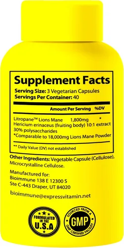 Miniatura 5 de BioImmune Cápsulas orgánicas de suplemento de melena de leones 120 cápsulas con Patent Litropane™ Immune System Booster Suplemento de hongos