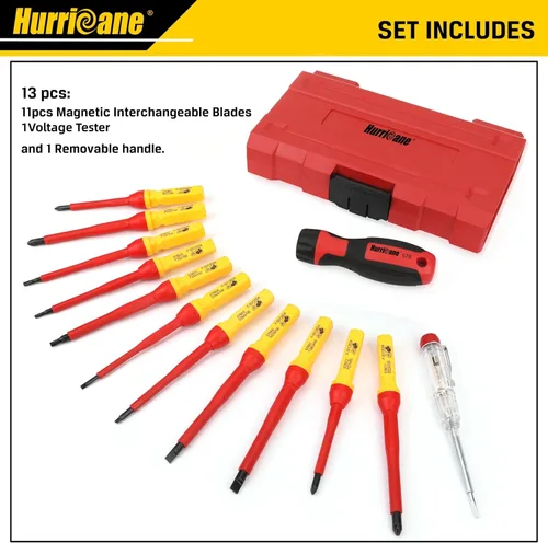 Miniatura 8 de HURRICANE Juego de destornilladores aislados para electricista profesional de 13 piezas, 1000V Cr-V punta magnética, herramientas eléctricas