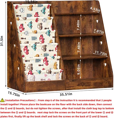 Miniatura 2 de Lerliuo Estantería y Organizador de Almacenamiento para Niños de 4 Niveles, Estantería Inclinada de Cinco Capas para Niños, Estante de Libros
