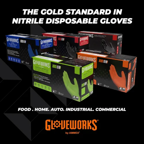 Miniatura 2 de GLOVEWORKS Guantes de trabajo de nitrilo naranja de 8 mil, desechables, resistentes, con agarre de diamante elevado, guantes mecánicos, XL, caja