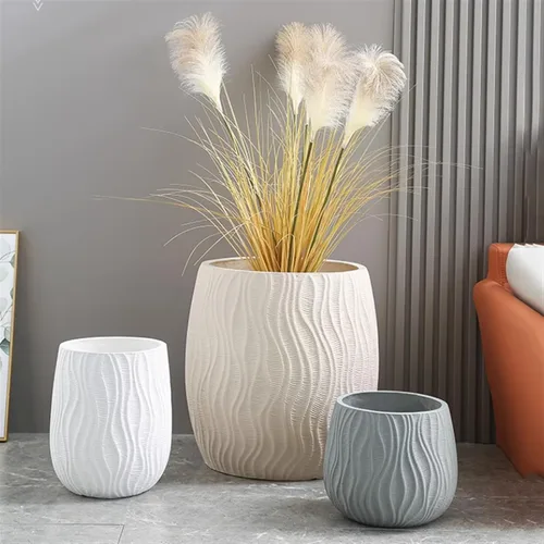 Miniatura 7 de Flower Pots Floor Plant Pots Cement Large Round Planters Simple Water Pattern Pattern Solid Color Green Plants Floriculture Flower Pots Plant Beige