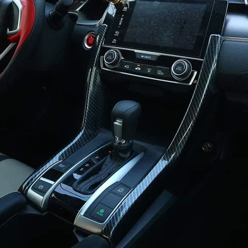 Miniatura 2 de Kadore Tira de moldura de palanca de cambios interior de fibra de carbono para Honda Civic 10ª generación LHD 2016 2017 2018 2019 2020 2021