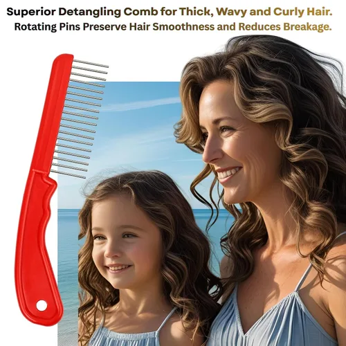 Miniatura 7 de The Hair Doctor - Peine de pelo extra largo de 1 1/4 pulgadas con dientes giratorios suaves y sedosos para evitar daños en el cabello (rojo hermoso)