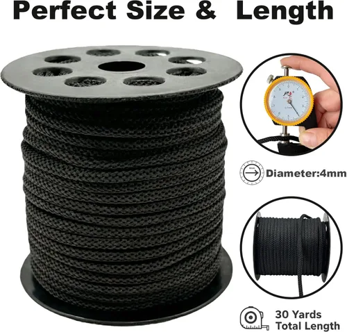 Miniatura 2 de Cuerda trenzada de poliéster negro de 0.157 in – Cuerda de macramé de 30 yardas para hacer joyas, bolsa de manualidades, canasta, cojín, cuerda