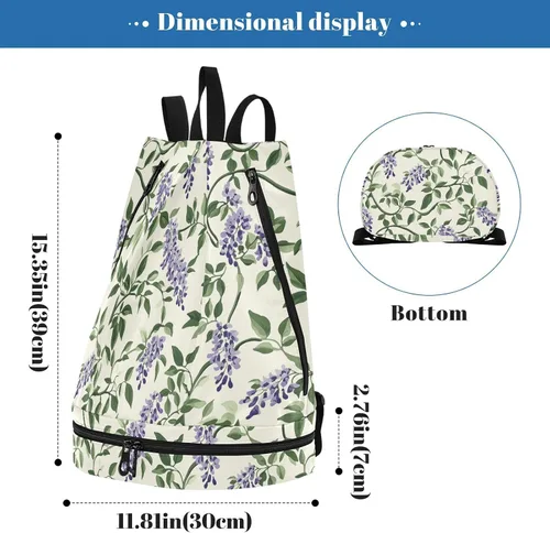 Miniatura 3 de Vintage Wisteria Flower Retro Drawstring beach bag trendy Swimming bag for gym with Wet Dry Compartments bolso para laptop mujer