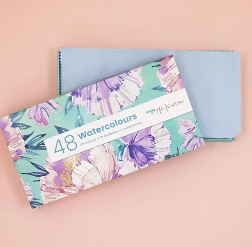 Miniatura 3 de Craftelier - Pastillero de acuarela con surtido de 48 colores + pincel de agua con depósito de agua para caligrafía, letras o medios mixtos y otras