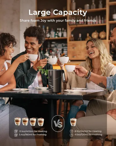 Miniatura 4 de Espumador de leche 8 en 1, espumador de leche desmontable y de gran capacidad de 13.5 fl oz, espumador de café con función de calefacción
