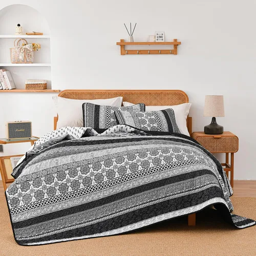 Miniatura 5 de WONGS BEDDING Juego de Edredón Boho Tamaño Full, Juego de Edredones Bohemios Grises de 3 Piezas, Juego de Ropa de Cama Cubrecama de Microfibra