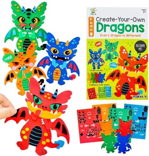 VKPI Kit de regalo de 4 piezas de espuma EVA, creativo para hacer tu propio dragón, proyectos de manualidades de papel de espuma de dibujos animados