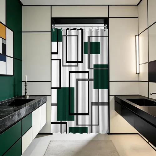 Miniatura 88 de Cortina de Ducha en Blanco y Negro Geométrica Cortinas de Ducha para Decoración de Baños de Hombres Juego de Cortina de Baño en Negro Blanco y Gris