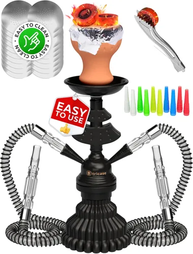 Set de cachimba portátil con todo incluido - Juego de cachimba negro 2 mangueras – LilOne 12” Juego de cachimba mini negra con 2 mangueras, 50