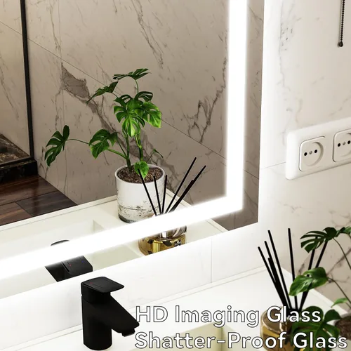 Miniatura 5 de VooBang Espejo de baño con luces de 30 x 30 pulgadas, 3 modos de iluminación ajustables, espejo de tocador de baño LED, antivaho y función