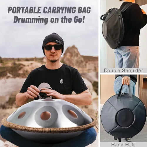 Miniatura 7 de Handpan de 19 pulgadas D menor Kurd Handpans de 10 notas, tambor de mano de instrumento musical para principiantes y actuaciones, tambores de mano