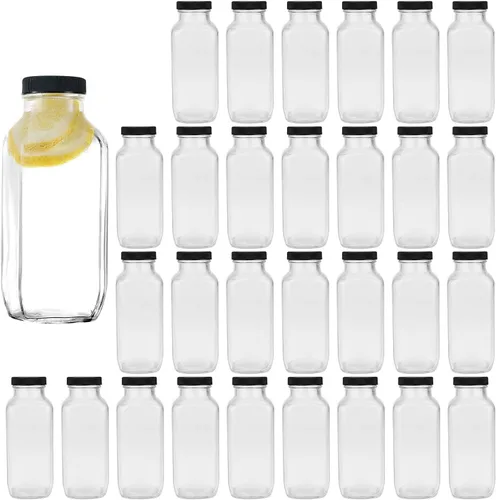 Botellas de vidrio de 8 onzas, botella de agua de vidrio reutilizable con tapas herméticas, tarros de bebida vintage para batidos, kombucha, té,